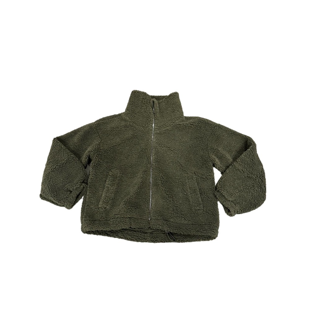 Lululemon Womens Cinchable Waist Fleece Zip Up Jacket Dark Olive Sz 8